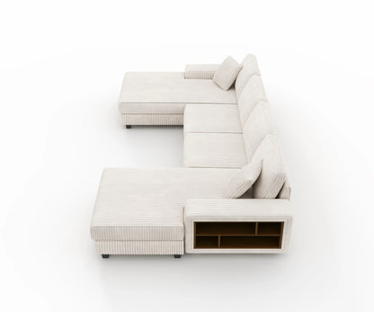 Modern convertible U-shaped combination sofa corduroy 4-seat large-sized living room double leisure chair set