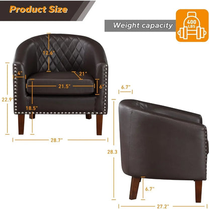 Nordic luxury Comfy Barrel Accent Chair Set, Grid Backrest Diamond, Faux Leather with Cushion for Living Room Club