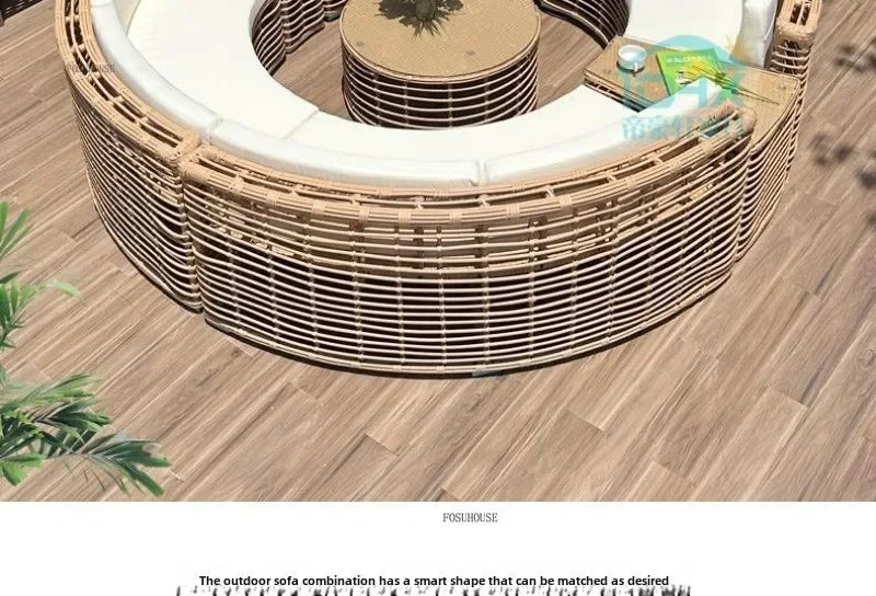 Outdoor PE Rattan Garden Sofas Courtyard Open-air Sofa Chair Combination Outdoor Garden Leisure Balcony Full Arc Sofa Chairs EE