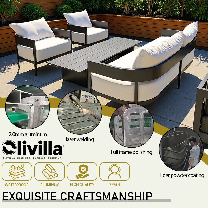 Modern Aluminum Alloy Lounge Sofa for Guesthouse Courtyard Villa Hotel Sunroom Open-air Furniture Set Garden Outdoor Sofa Couch