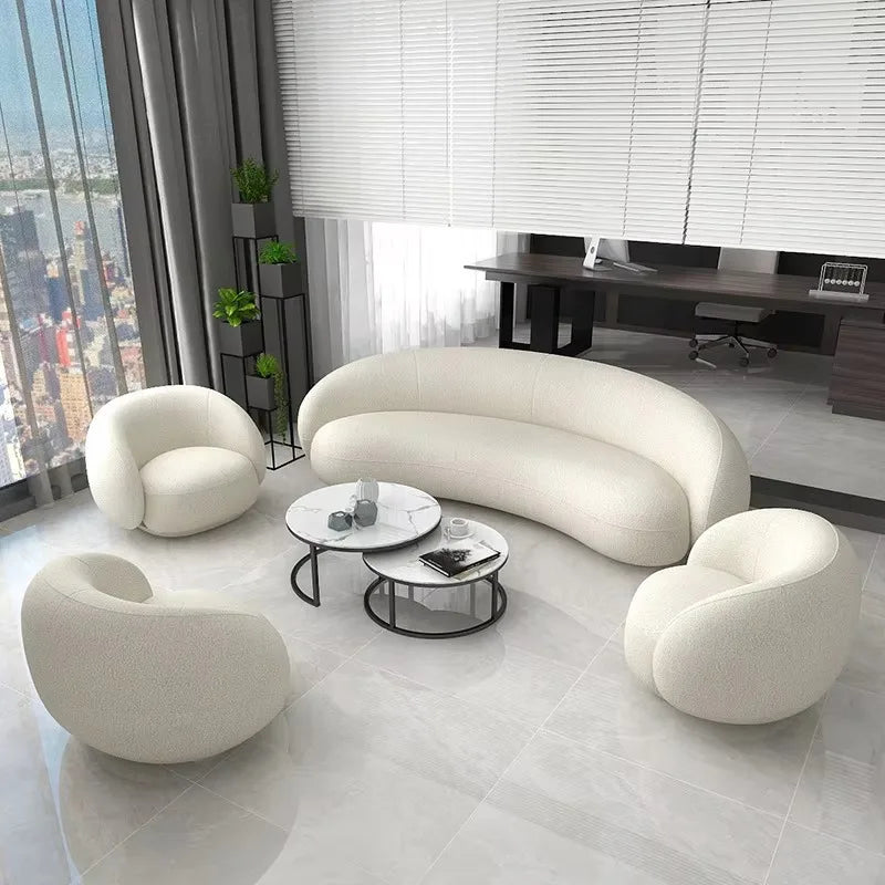 Modern Villa Living Room Single Three Person Sofa Set Household Beige Lamb Fabric Cashew Nut Arc Creative Sofa