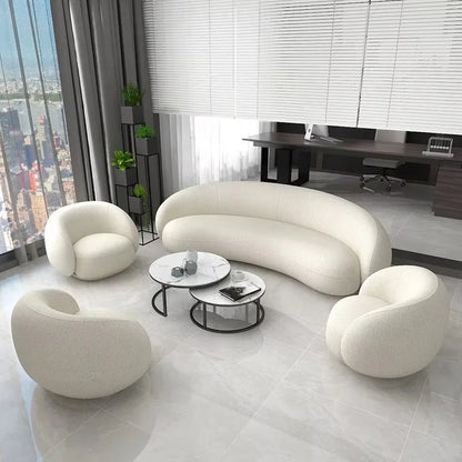 Modern Villa Living Room Single Three Person Sofa Set Household Beige Lamb Fabric Cashew Nut Arc Creative Sofa