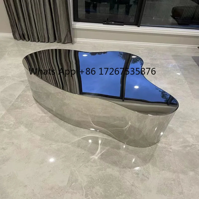 Creative special-shaped stainless steel light luxury mirror modern living room simple tea table coffee irregular table