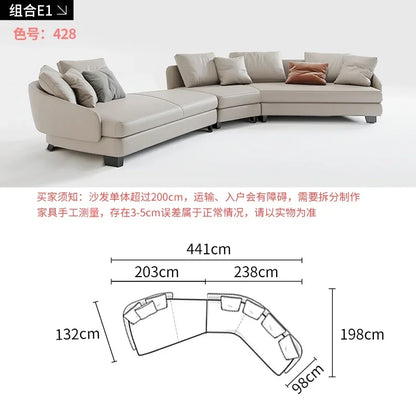 Designer Curved Leather Sofa Italian Cowhide Light Luxury Brands High-End