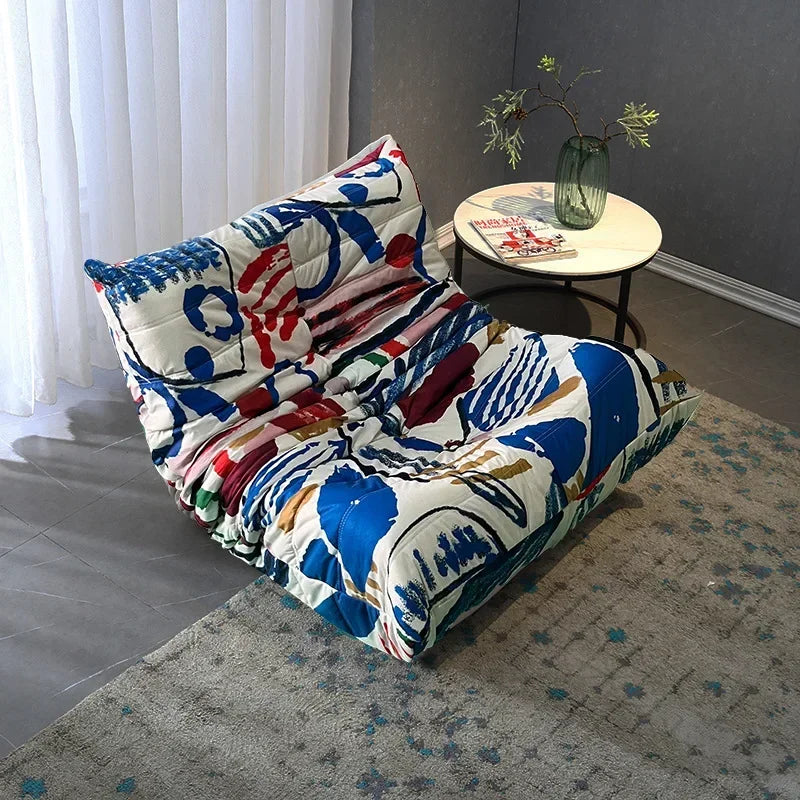 Single sofa living room bedroom lazy fabric leather leisure chair small apartment cream wind