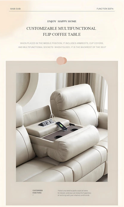 Hot Sale Modern Italian Single Electric Sofa Genuine Leather Multi-Functional Recliner with Metal Corner Combination