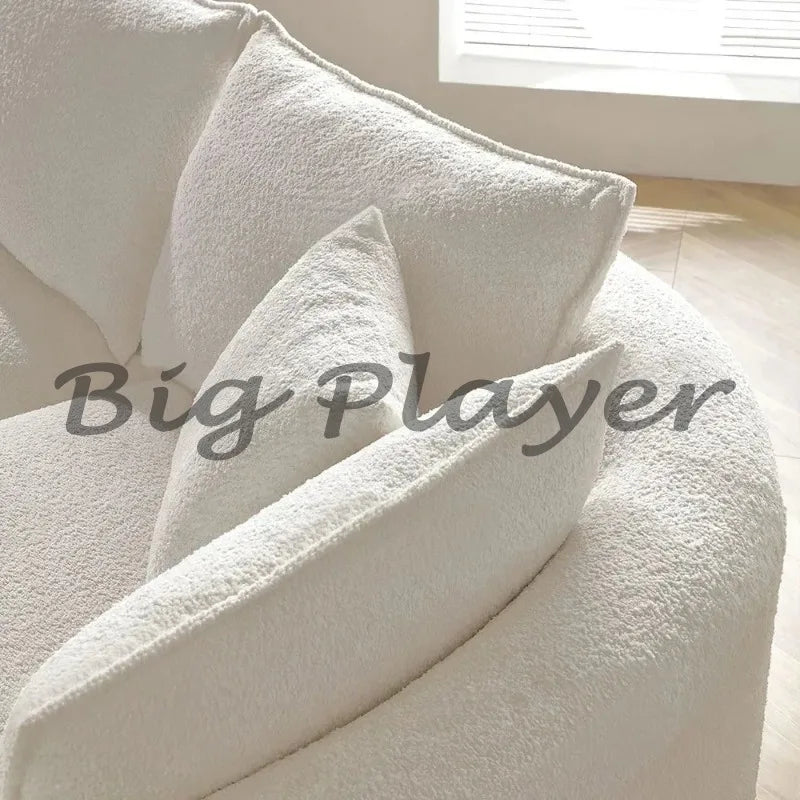 Modern Curved Sofa Couch, Upholstery Boucle Sofa With Pillows, Right Hand Facing Sectional Boucle Fabric Couch