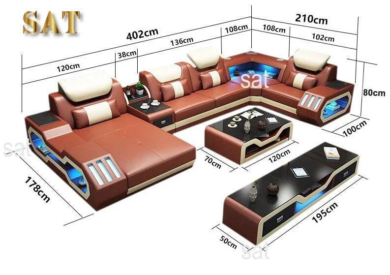 -Modern sofa living room leather high back comfortable home sofa