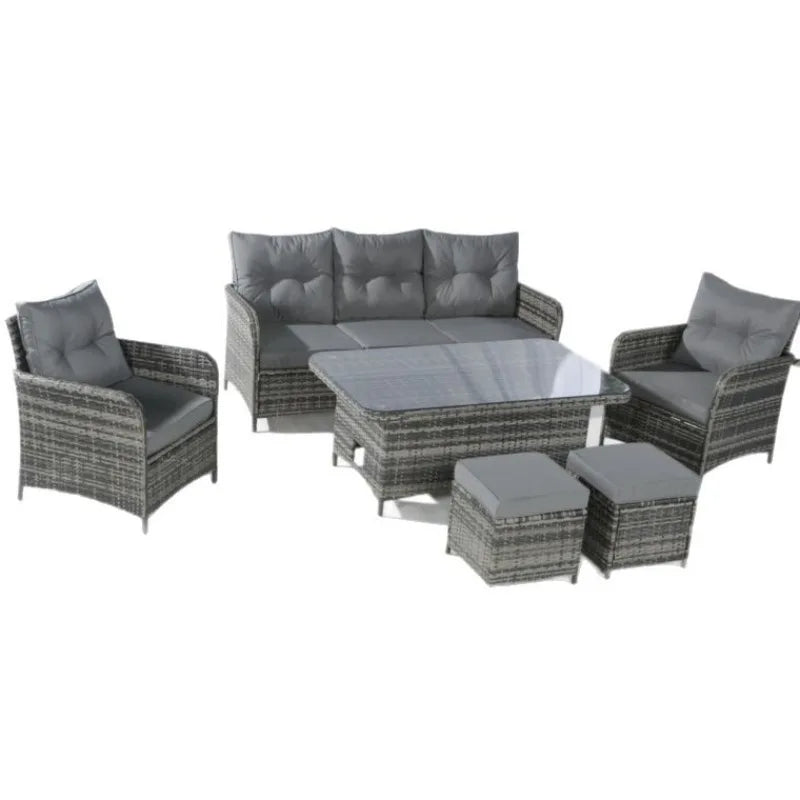 Rattan chair six-piece outdoor courtyard leisure balcony table and chair set coffee table open-air rattan chair combination