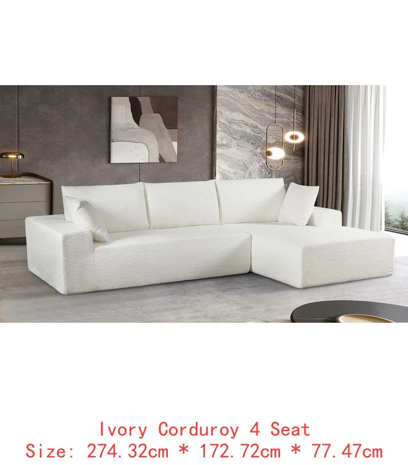 Convertible Sectional Sofa in Soft Corduroy, Modern Comfy Couch with Full Foam Cushioning, Cozy Sleeper for Living Room or