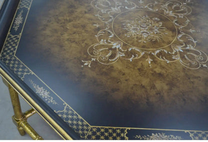 Xx French European Style Country Style Sticker Gold Foil Hand Painted Dark Black Brown Octagonal Tray Shape Coffee Table