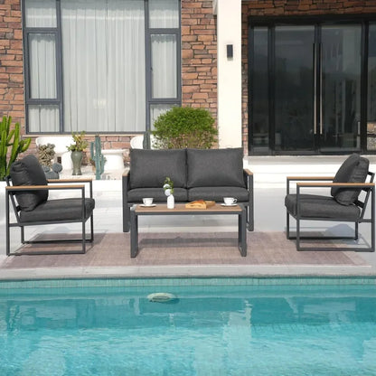 Customizable-Patio Furniture Set, 4 Pieces Outdoor Patio Furniture With Coffee Table Set, Metal Patio Conversation