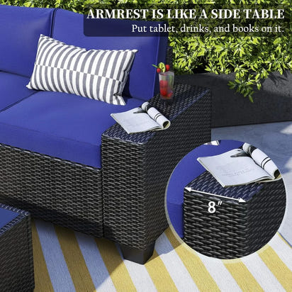 6 Pieces Patio Furniture Set, Outdoor Sectional Set of 6 w/Wide Armrest, Waterproof Wicker Conversation Set for Backyard, Deck,