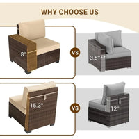 7 PCS Outdoor Sectional Conversation Set with 44" Propane Gas Firepit Table and Widen Wicker Armrests for Patio Furniture