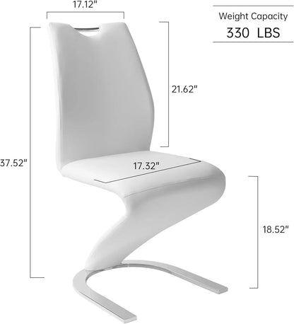 Modern PU Leather Dining Chairs Set of 2, Armless Upholstered Side Chairs with Sturdy Metal Legs for Kitchen & Living Room
