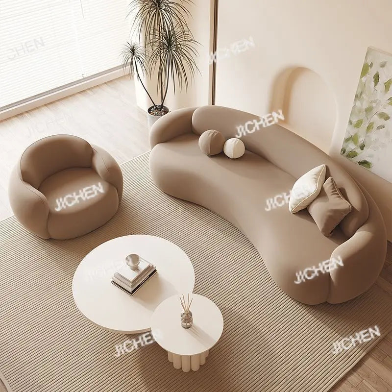 Curved Sofa Small Apartment Special-shaped Brown Bed And Breakfast Beauty Salon Clothing Store Office Rest Area Reception