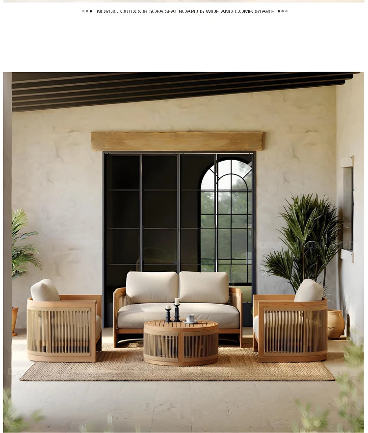Reception Outdoor Garden Sofas Living Room Simple Backrest Modern Garden Sofas Homestay Wood Furniture Sofá Jardín MHHYSF