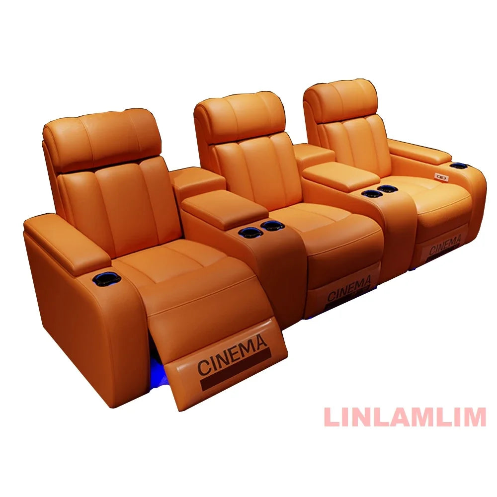 MINGDIBAO Luxury Electric Recliner Cinema Chair with Cup Holder, Genuine Leather Upholstery, LED Lighting – Home Theater Seating