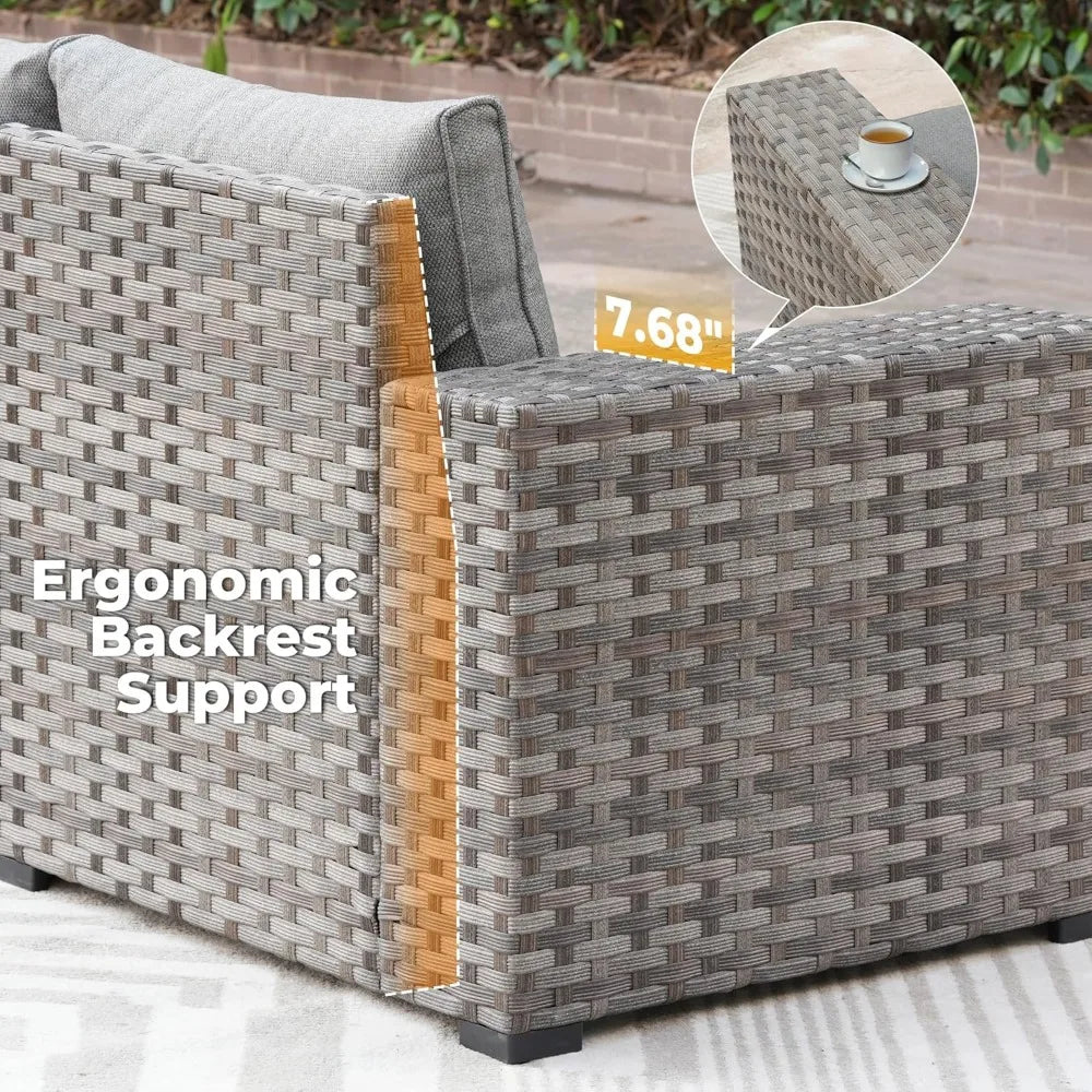6 Pieces Patio Furniture Set Outdoor Sectional Sofa Couch with Comfy Cushions and Deep Seat