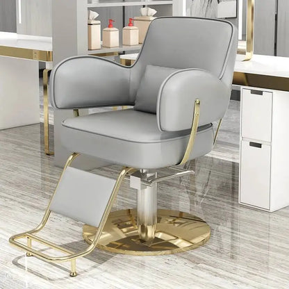 Round Chair Professional Barber Chairs Mirror Hair Salon Women's Beauty Men's Shaving Rotating Ergonomic Wheels Reclining Silla