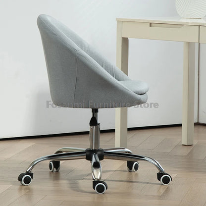 Minimalist Linen Fabric Office Computer Chair with Curve Seat Comfortable Home Swivel Vanity Chair Adjustable Height Desk Chairs