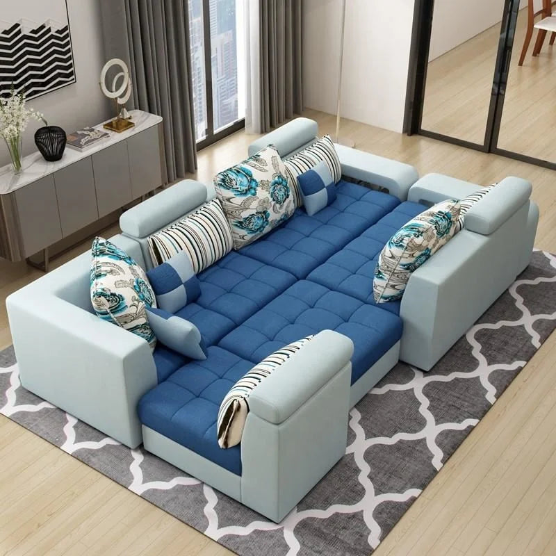 Modern Style Fabric Sectional Sofa Cum Bed Couch Living Room Sofas Set Home Luxury U Shaped Corner Sofa Set 7 Seater