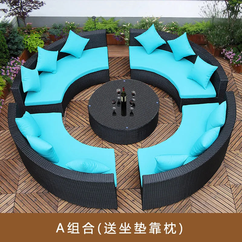 ZYH outdoor round rattan sofa combination leisure villa semi-circular rattan chair sofa