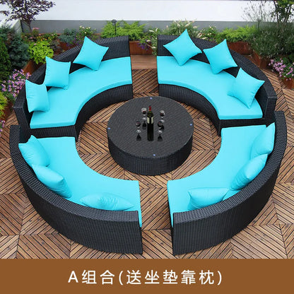 ZYH outdoor round rattan sofa combination leisure villa semi-circular rattan chair sofa