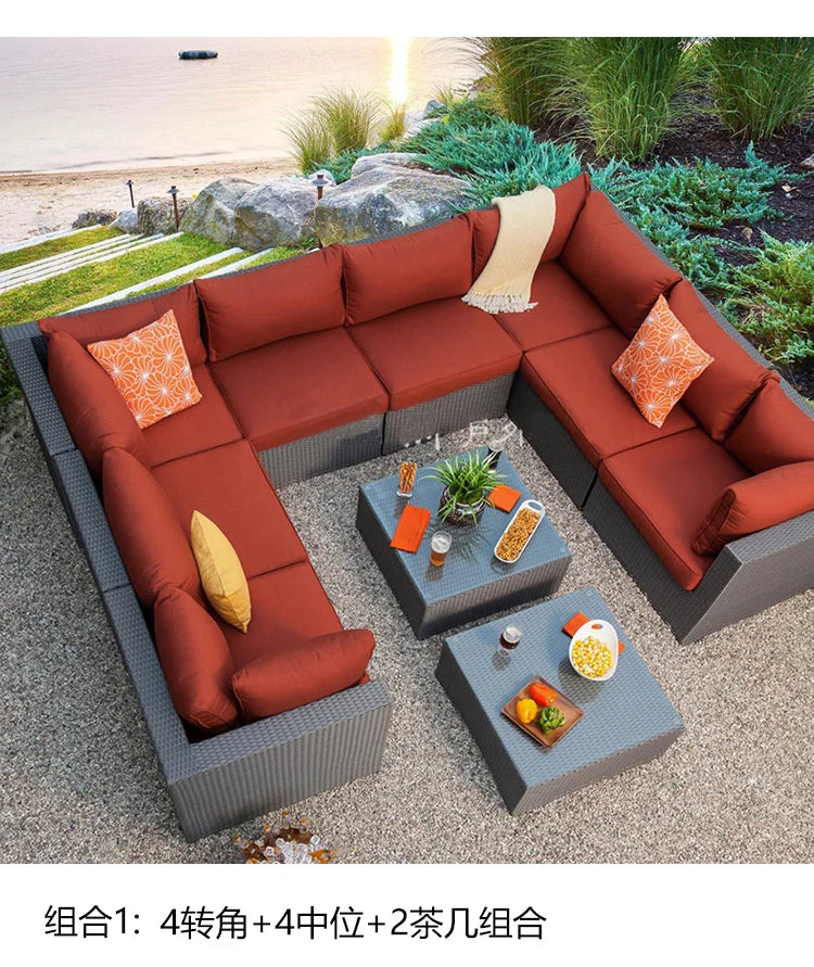 Terrace Modern Garden Sofas Outdoor Combination Courtyard Nordic Garden Sofas Waterproof Pe Rattan Furniture Sofá Jardín MHHYSF