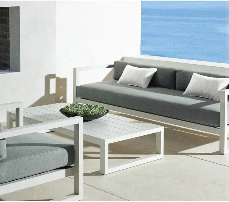 Outdoor Aluminum Alloy Sofa Four Piece Set, Terrace Garden Bar Waterproof Sofa Furniture Set