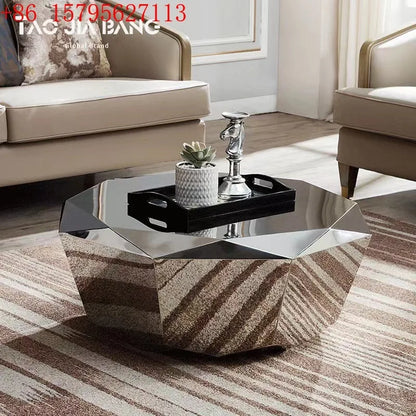 Stainless steel diamond coffee table living room household Italian sofa natural marble furniture