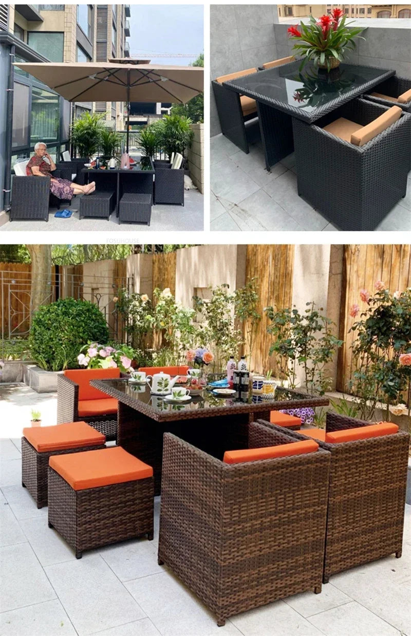 Patio Rattan Furniture Set Modern Open-air Garden Furniture Sets Waterproof and Sun-proof Armchair Leisure Outdoor Table Chairs