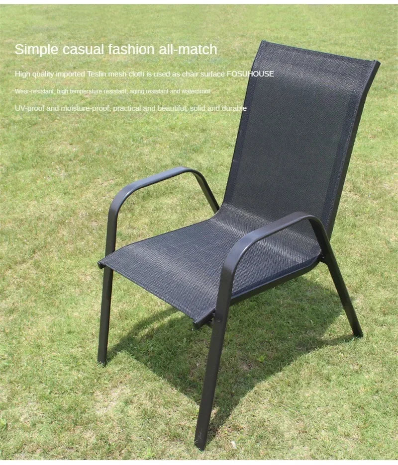 Outdoor Beach Chairs Outdoor Courtyard Balcony Waterproof and Sunscreen Iron Chair Outdoor Furniture Home Leisure Back Armchairs