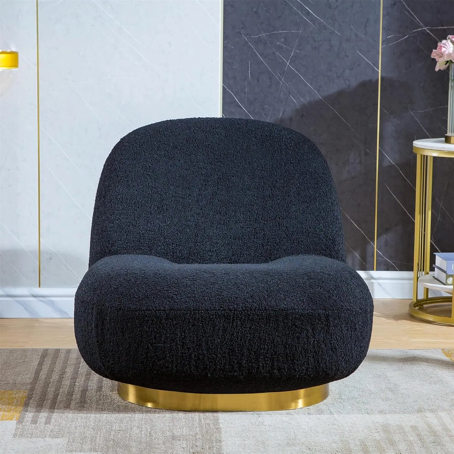 360° Swivel Accent Chair, Mid Century Modern Round Barrel Chair with Wide Upholstered, Lamb Wool Fabric Chair for Living Room,
