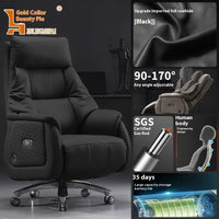 Bedroom Armchair 7-Point Vibrating Leather Office Chair With Wheels Solid Wood Frame Electric Footrest Furniture Gamer Computer