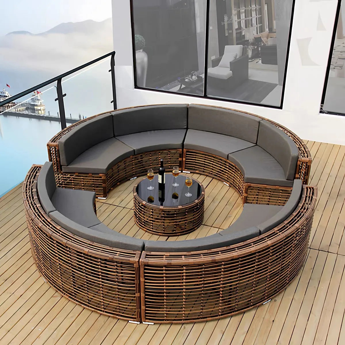Rattan sofa combination courtyard garden leisure outdoor living room custom semi-circular arc rattan chair terrace outdoor