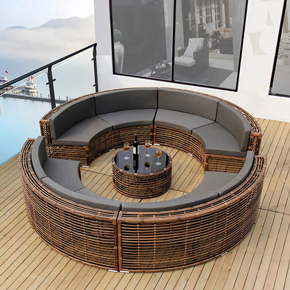 Rattan sofa combination courtyard garden leisure outdoor living room custom semi-circular arc rattan chair terrace outdoor