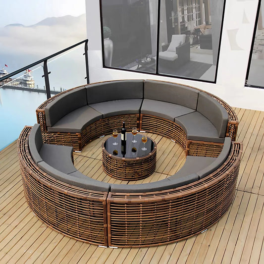 Rattan sofa combination courtyard garden leisure outdoor living room custom semi-circular arc rattan chair terrace outdoor