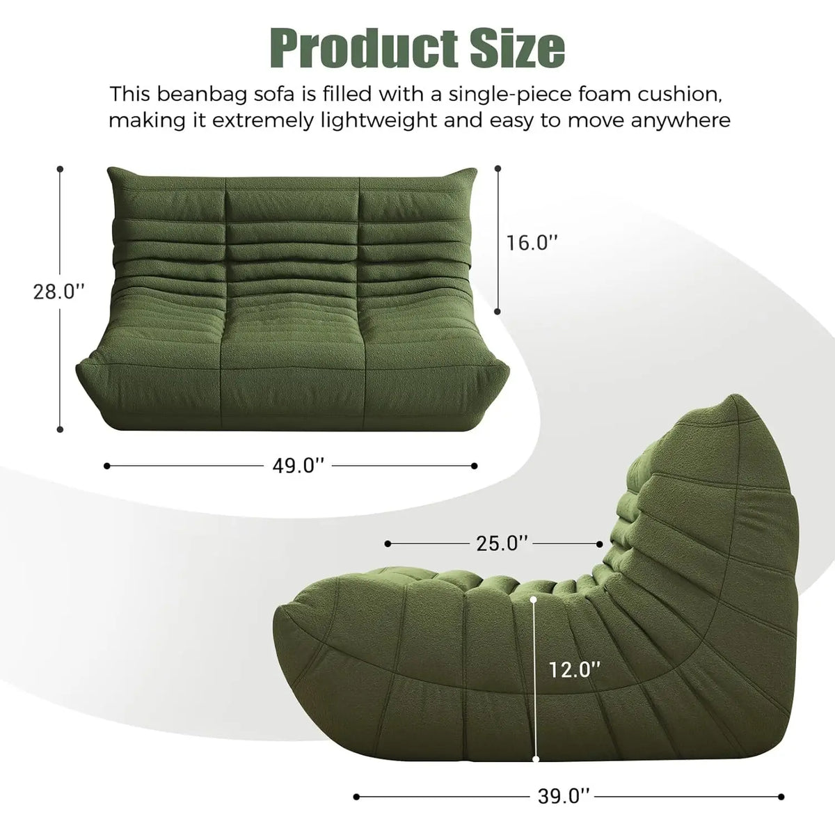 Bean Bag Chairs for Adults, Giant Bean Bag Chair Sofa with Memory Foam, Comfy Beanbag Loveseat Lazy Sofa for Living, Customized