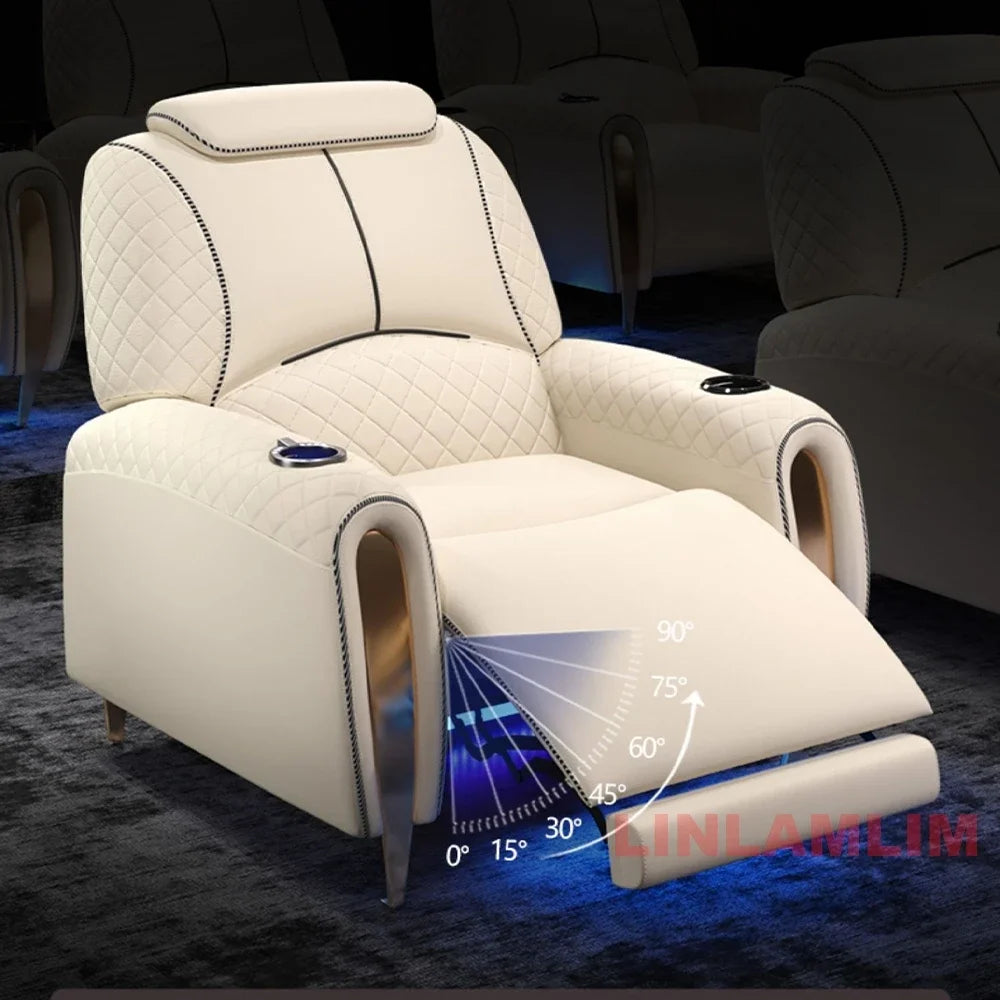 Luxury Electric Recliner Theater Seating Sofa – Modern Home Theater Chairs with LED Lighting, USB, Massage, Cooling Cup Holder