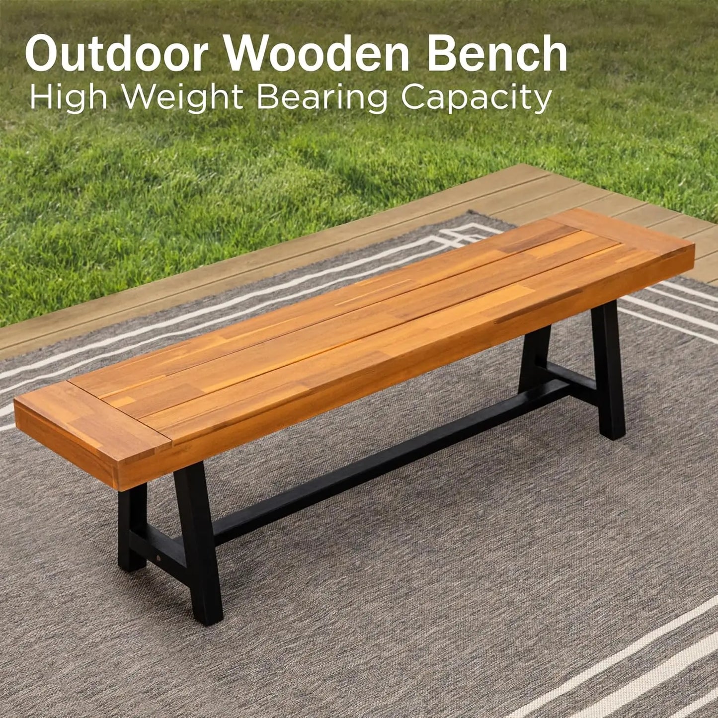 Outdoor Acacia Wood Bench, 63" Long Patio Wooden Picnic Bench for 3 People, Backless Oil Finished Teak Furniture, Customized