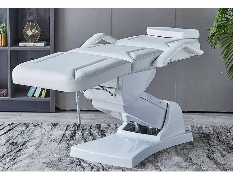 Multifunctional Electric Vertical Therapy Bed Ivory White PU Leather 3 Motors Electric Beauty Tattoo Massage Bed