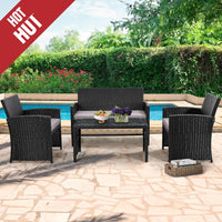 4 Pieces Rattan Patio Furniture Set,Outside Sectional Conversation Cushioned Sofa Set, Wicker Sofa Ideal