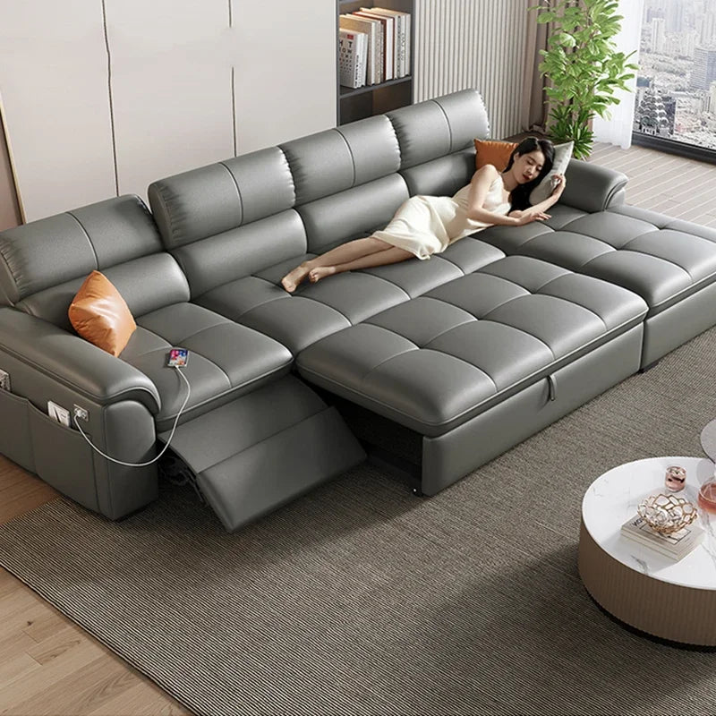 Designer Leather Sofa Living Room Ajustable Lounge Foldable Sofa Reclinable Modular Minimalist Woonkamer Banken Lounge Furniture