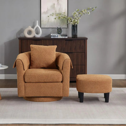 42" W Oversized Swivel Barrel Chair with Storage Ottoman, Modern Upholstered Accent Chair, Comfy Round Swivel, Customized