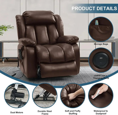 Dual Motor Power Lift Recliner Chair for Elderly, Infinite Position Lay Flat Lift Chair with Massage and Heat, USB Ports