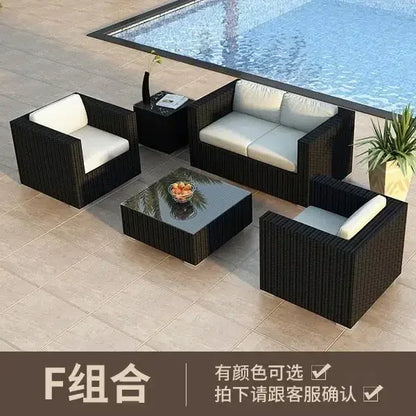 Luxury Terrace Courtyard Garden Furniture Outdoor Garden Sofa Combination Outdoor Waterproof Sun Protection Leisure Sofa Chair N