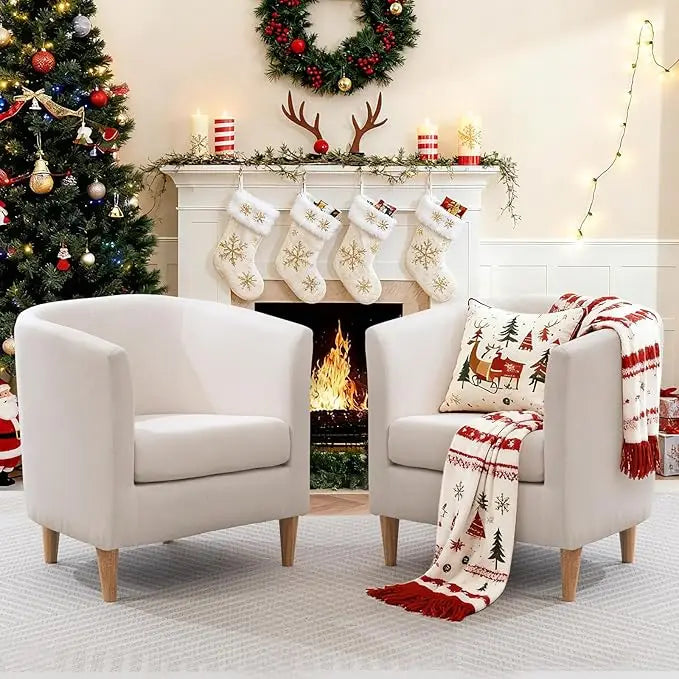 Accent Barrel Chairs Set of 2, Modern Comfy Living Room Chairs with Armrest Small Reading Chair with Cozy Soft Padded for Bedroo