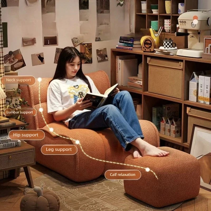 Lazy Sofa Single Leisure Sofa Chair Reclining Sleeping Balcony Bedroom Single Tatami Living Room Sofas with Footstool Furniture