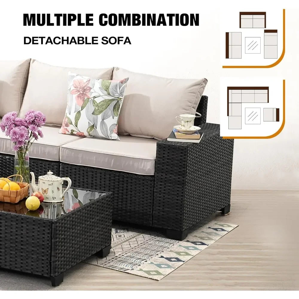 All-Weather Outdoor Wicker Sectional Patio Furniture Set with Cushions and Rattan Sofa for Conversation Area